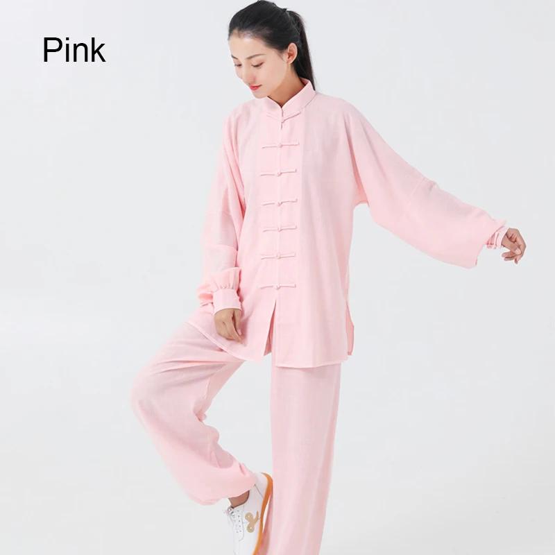 Uniforme di lino per adulti Kung Fu abbigliamento tradizionale cinese donna Wushu Top pantaloni abito uomo Tai Chi Folk outfit abiti costume