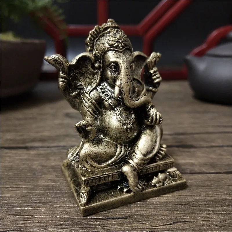 Lord Ganesha Buddha Statues Elephant Hindu God Sculpture Figurines Ornaments Bronze Color Resin Home Decoration Lucky Gifts