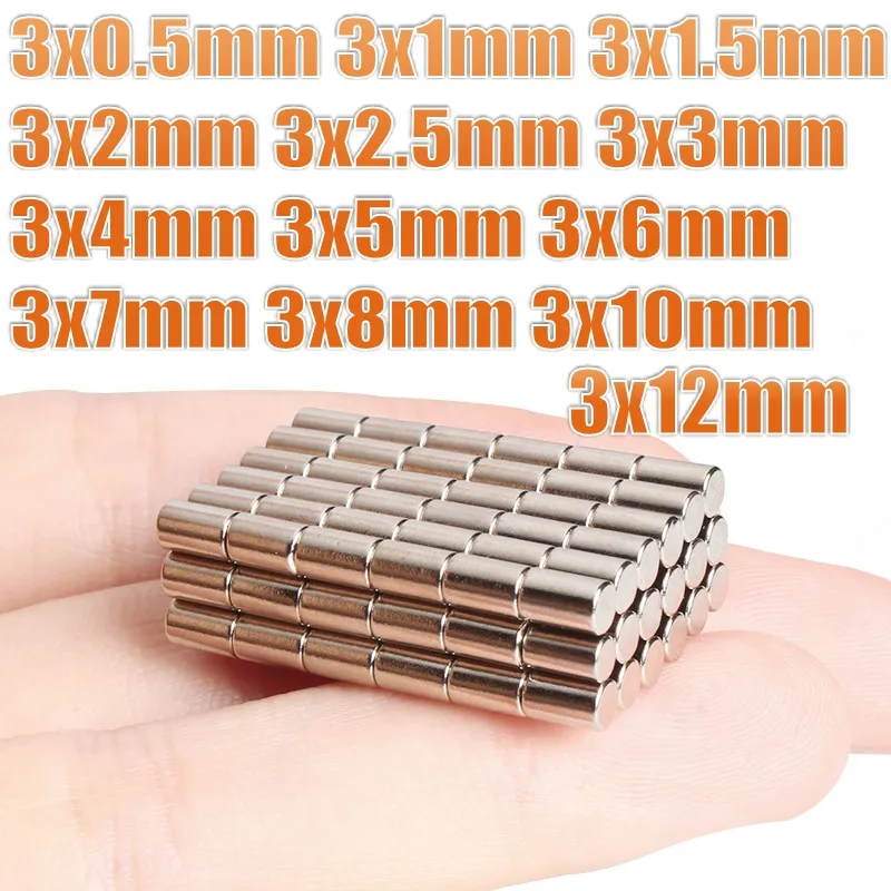 100 Stück kleine N35 runde Magnete 3 x 0,5 3 x 1 3 x 1,5 3 x 2 3 x 2,5 3 x 3 3 x 4 3 x 5 3 x 6 3 x 7 3 x 8 3 x 10 3 x 12 mm Neodym-Permanent-NdFeB-Magnete