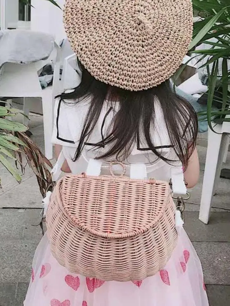 Bicycle Basket, Children Backpack, Bike Tricycle Scooter Supplies, Kids Artificial Weaving Wicker Basket, Kids Bike Front Box