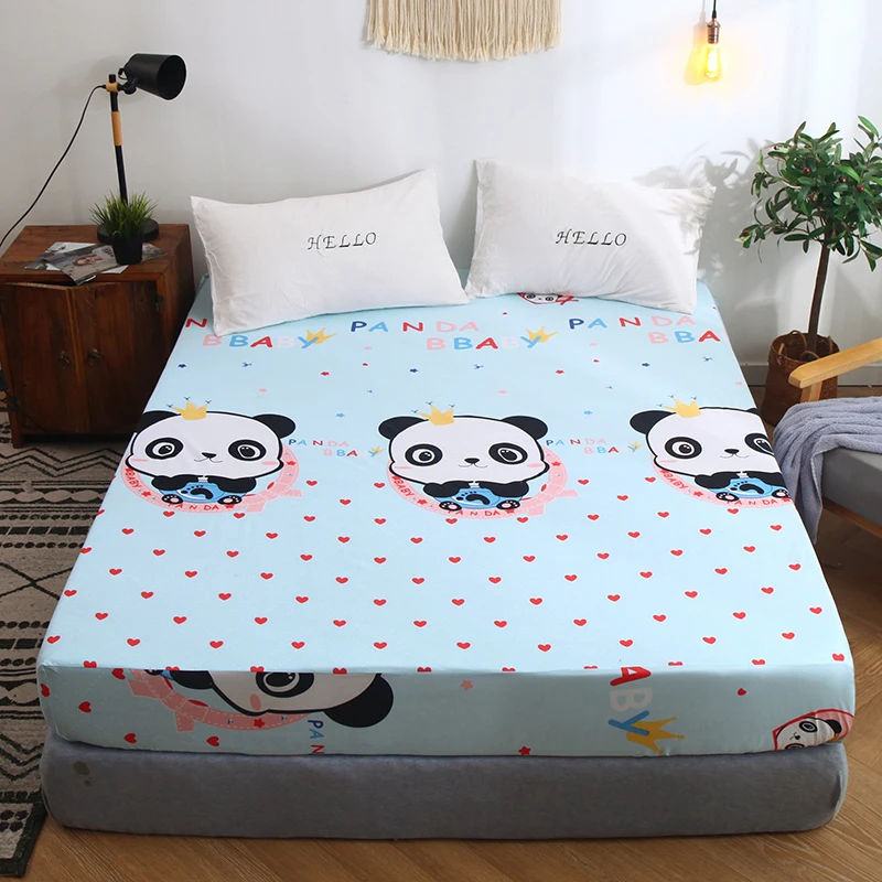 BedCover Simplicity Pure Pattern Printing Brushed Fitted Sheet Mattress Cover With Elastic Band Soft Bedding Linens Home Textile