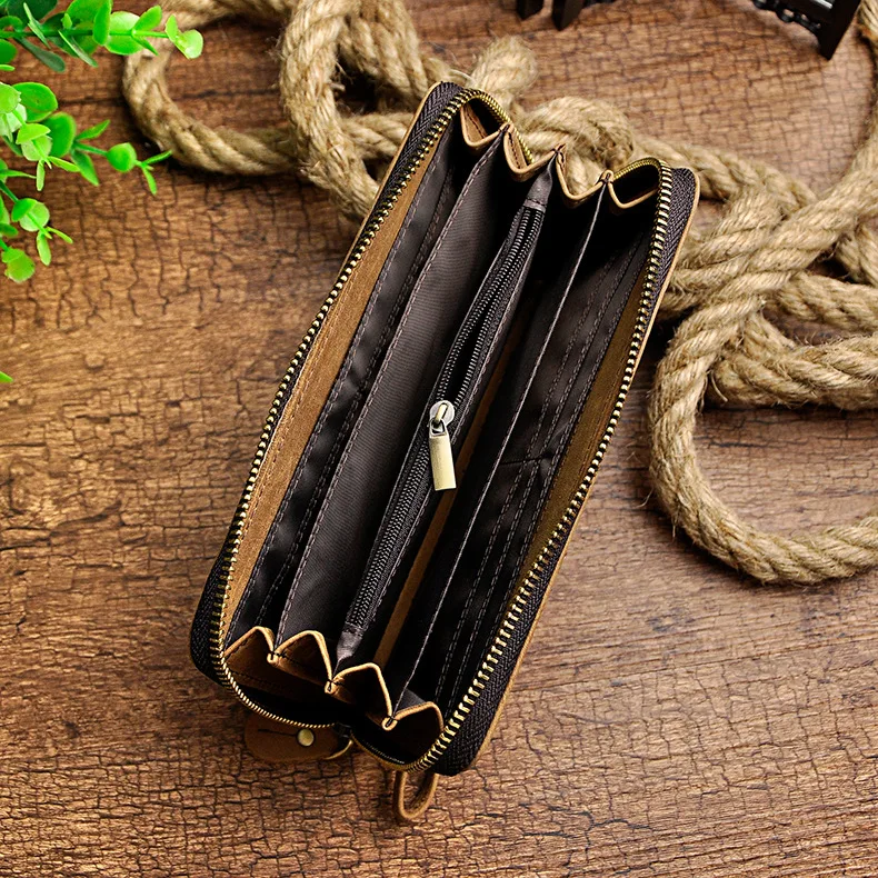 Luxury Brand Male Quality leather Fashion Card Holder Checkbook Zipper Around Organizer Wallet Purse Design Clutch Handbag 1016