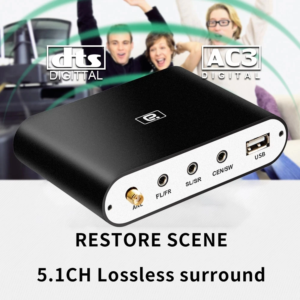 5.1CH Audio Decoder Bluetooth 5.0 Reciever Wireless Audio Adapter Optical Coaxial AUX USB2.0 DAC DTS AC3 FLAC DA615