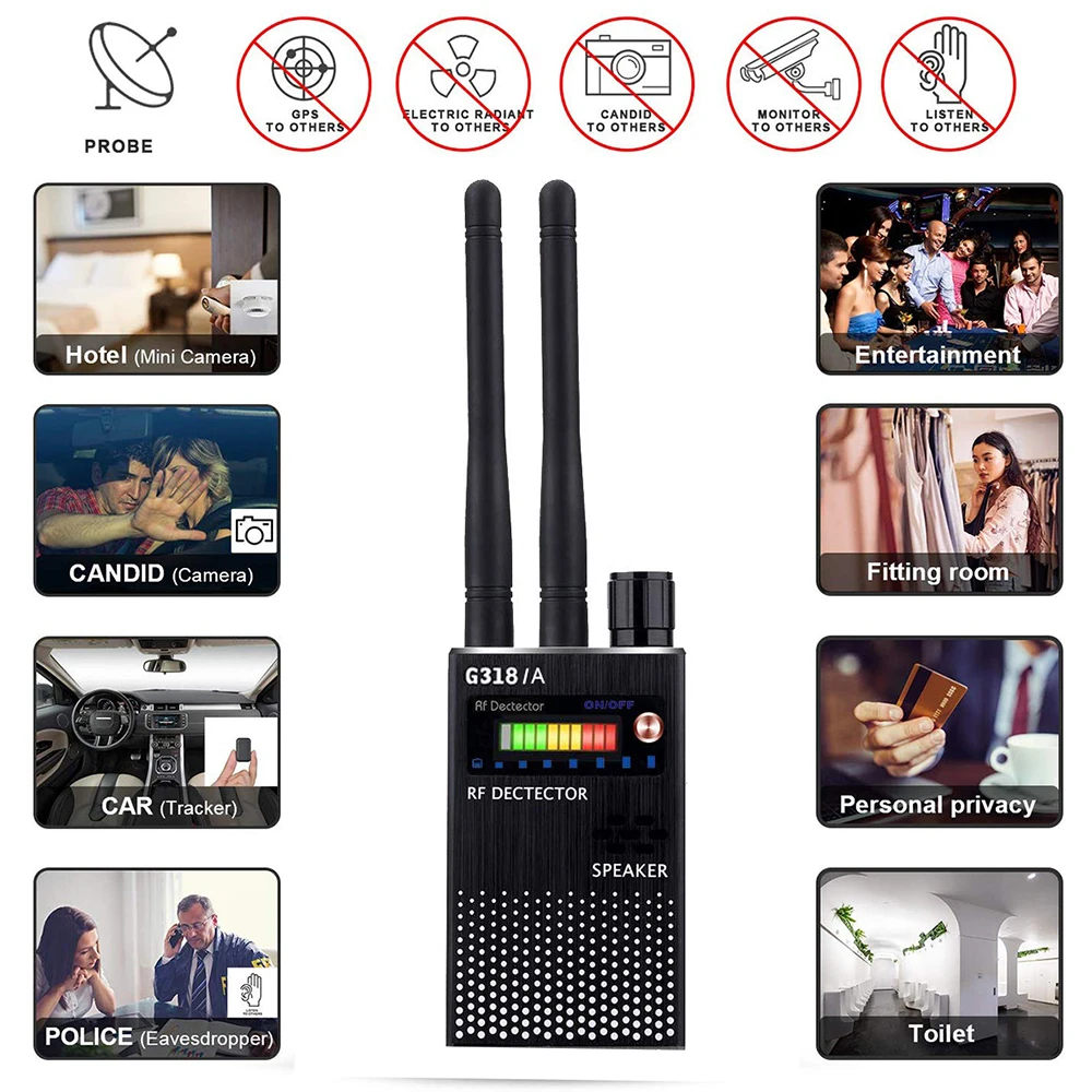 Two antenna Anti-Spy Wireless RF Signal Automatic Detectors Bug Spy-Camera Finder GSM Audio Devices GPS Locator Tracker Scanner