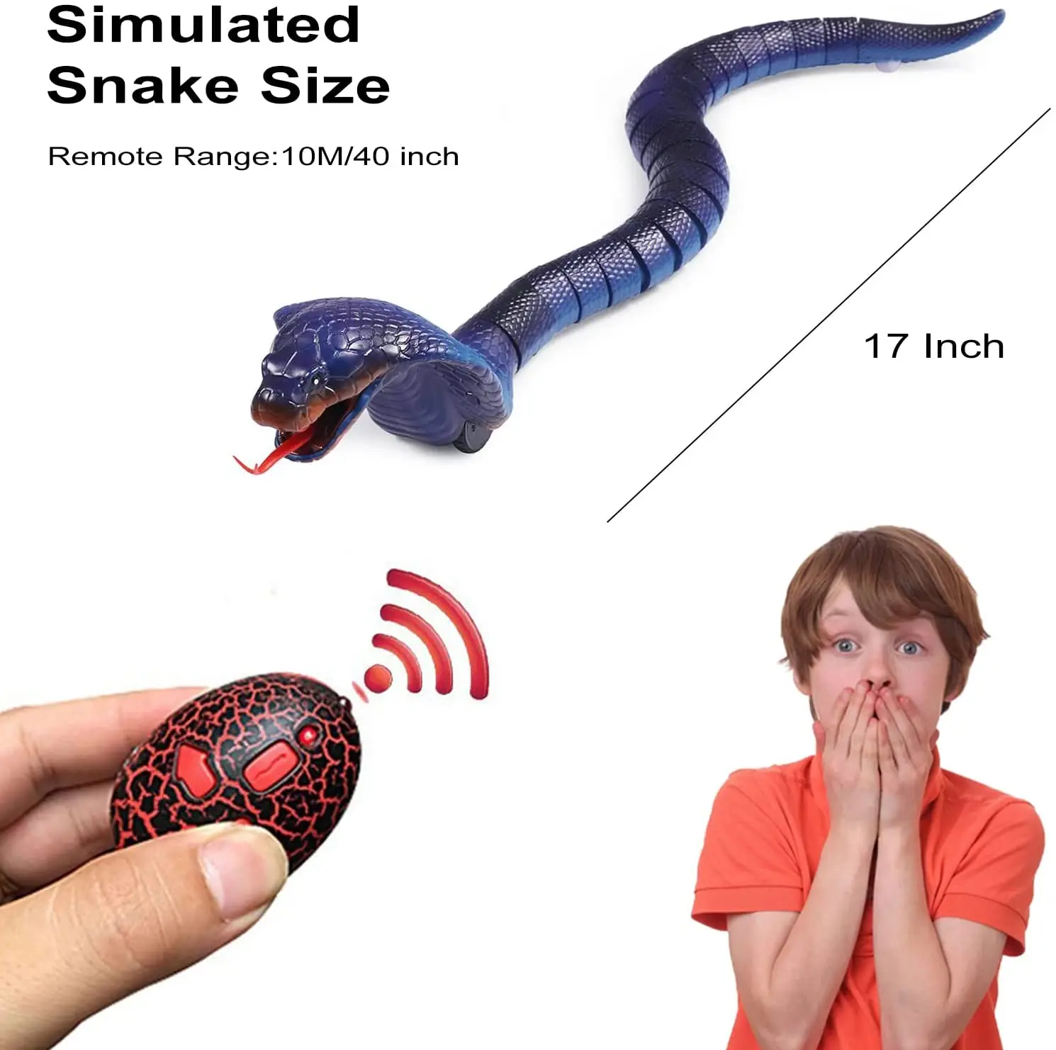 Serpent télécommandé, 17 pouces, jouet de Simulation RC, Rechargeable, effrayant