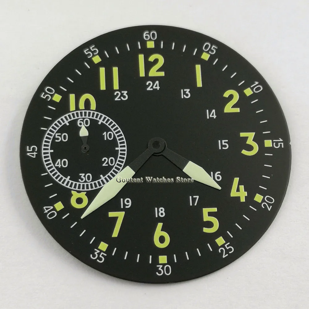 39mm sterylna czarna tarcza zegarka + wskazówki zegarka Fit eta 6497 Sea gull st36 części do zegarków