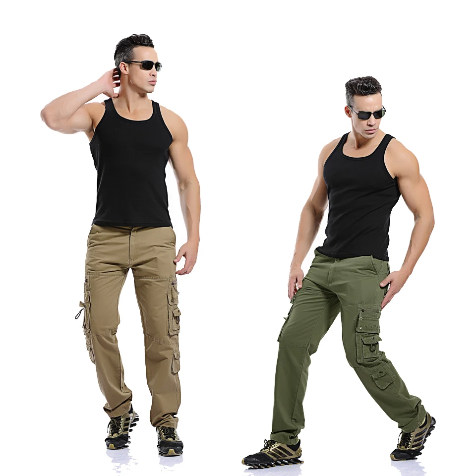 Calça cargo casual masculina, decoração de bolsos grandes, lavagem fácil, calça verde do exército, masculina, nova, outono, tamanho 40