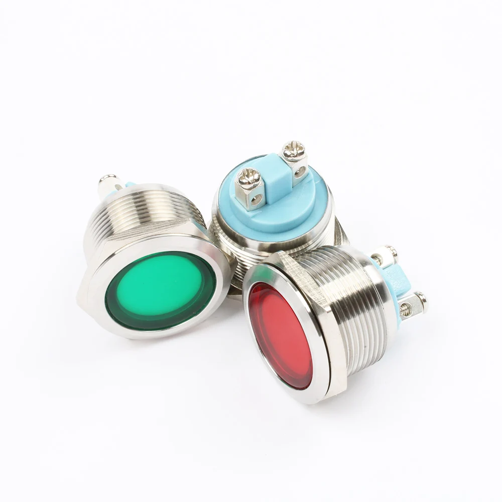 1PC 22mmLED Metal Indicator Light Flat Round Signal Lamp 3V6V12V24V 220v Screw Illumination Big Lens Red Green White Blue Yellow