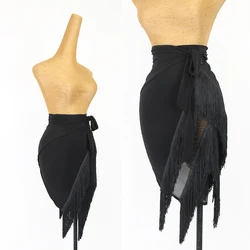 Latin Dance Costume Female Adult Tassel Hip Scarf Sexy Black Fringed Latin Practice Wear Women Samba Rumba Dance Skirt DNV14960