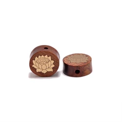 MZ018 Natural Black/Red Sandalwood Carved Lucky Sign Lotus Beads Pendant Japa Mala Buddha Prayer Loose Space Bead Diy Accessorie