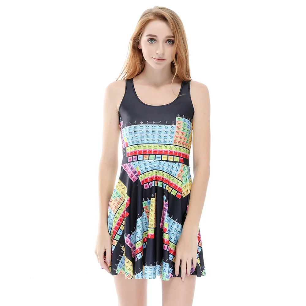 New Product Listing Personality Chemistry  Element Periodic Table Dress Digital Printing Pleated Jumpsuit Skirt Chemical