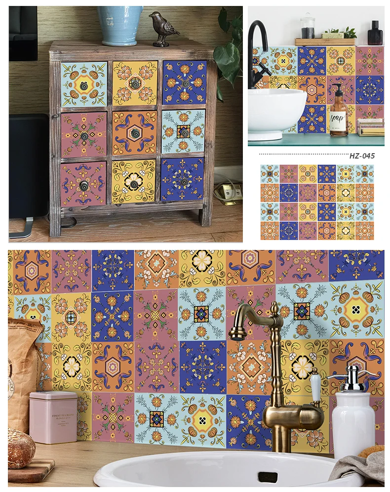 24PCS Fliesen Aufkleber Küche Wand Wasserdichte Und Öl-proof Selbst-adhesive Wallpaper 3d Retro Kunst Muster Abnehmbare bad Abziehbilder – Detail 22