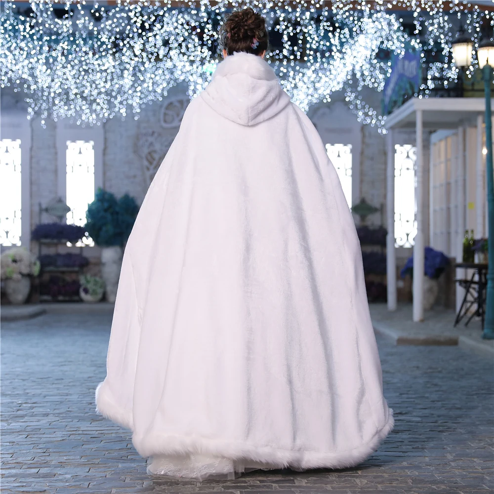 عباءة زفاف أنيقة دافئة عيد الميلاد كيب عباءة الشتاء النساء سترة الزفاف طول الأرض زي عباءة طويلة معطف الزفاف