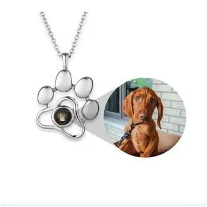 

Custom Pet Photo Pendant Necklaces Footprints Cat Dog Paw 100 Languages I Love You Necklace Projection Memory Jewelry