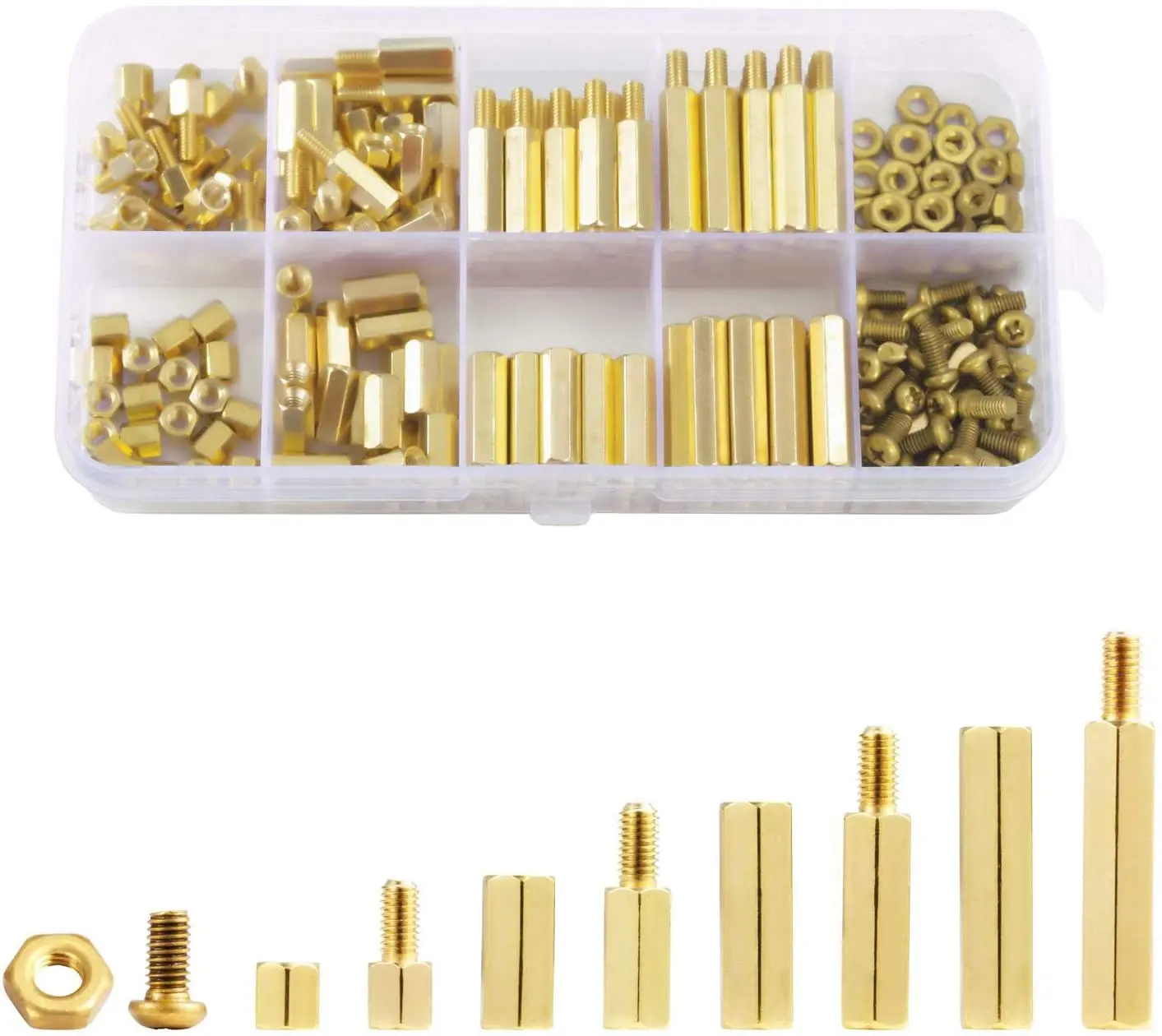 180/240/320pcs M2 M3 M4 Male Female Hex Brass Spacer Standoff Screw Nut Threaded Pillar PCB Motherboard Assortment Kit