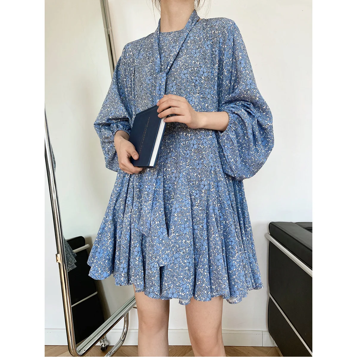 2023 Vrouwen Boho Bloemenprint Jurk Met O-hals Jurk Met Riem Losse Stijl Vrouwen Oversized Zomerjurk Ruches Mini Jurk Vestidos