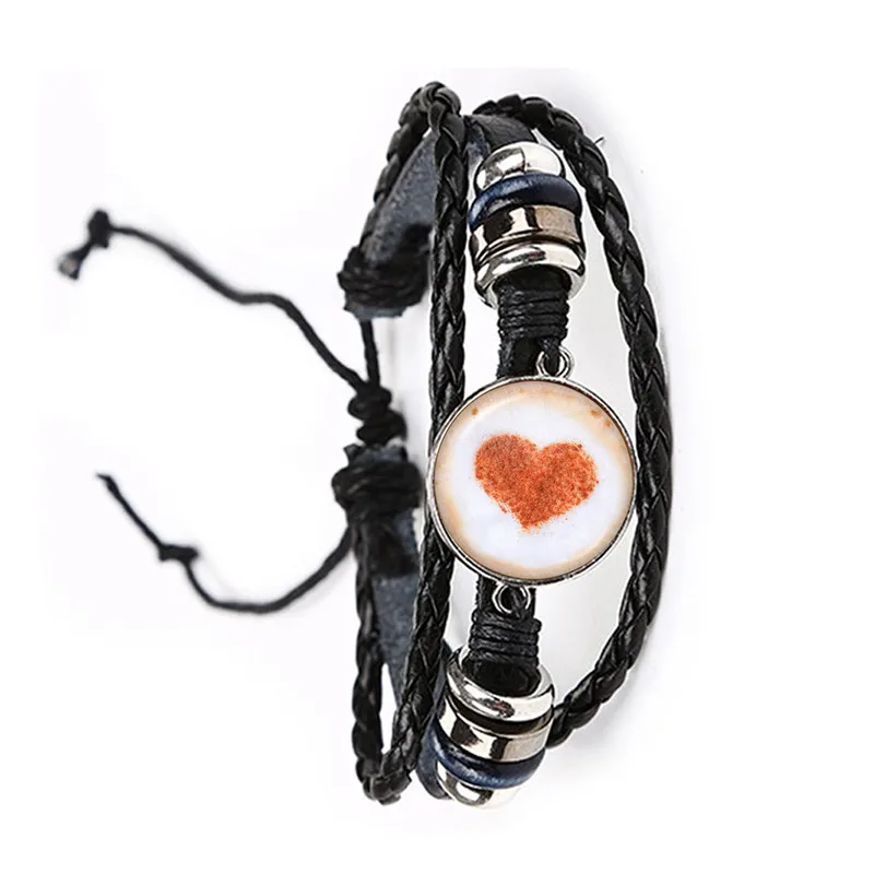 القهوة لاتيه الشوكولاته الطباعة الحب القلب الفن سوار نحت زهرة البرسيم القط الزجاج كابوشون الإسورة مجوهرات للنساء الرجال