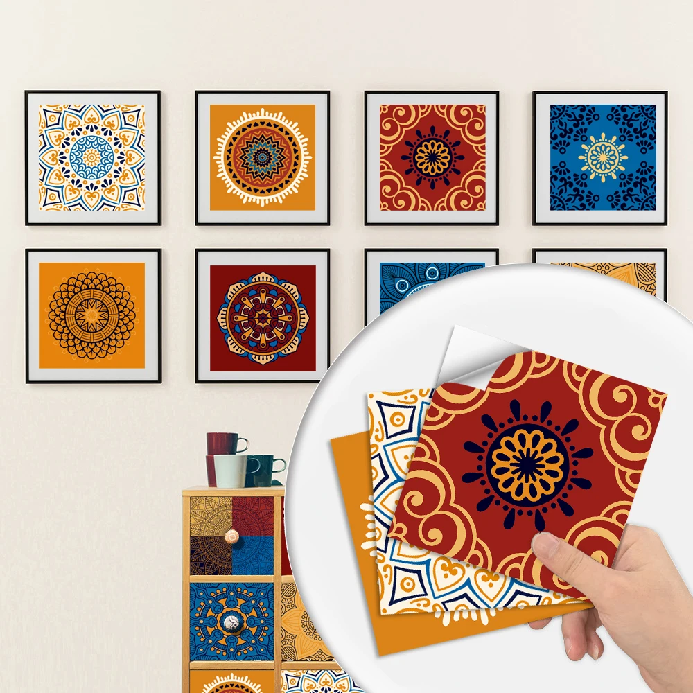 10/15/20cm Mandala Style Matte Surface Tile Sticker Peel & Stick Decoration Film For Tiles /Ground in Kitchen Wardrobe Wallpaper