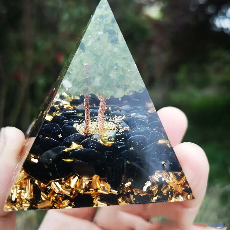 

Handmade Tree Of Life Orgone Pyramid Obsidian Crystal Crushed Stone Power Energy Healing Chakra Reiki Meditaiton Tool