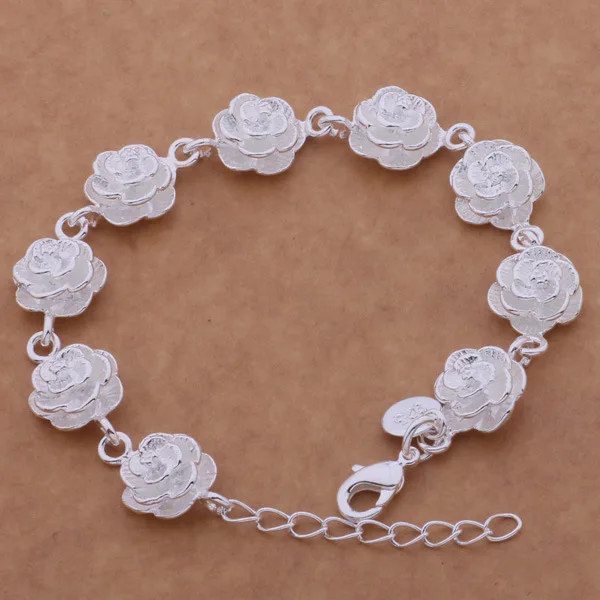 Silver Plated Women's Plum Blossom Bracelet Silver Color Cherry Blossom Charm Chain Wholesale Dropshipping Wedding Jewelry