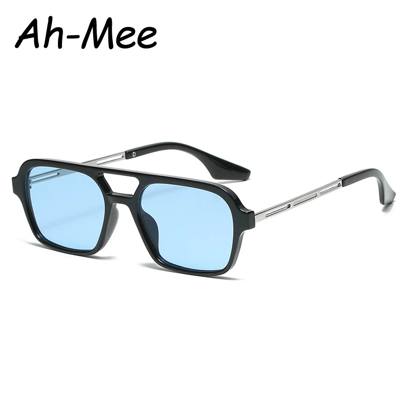 Fashion Square Double Beam Sunglasses Women Men Brand Punk Small Sun Glasses Female Retro Metal Eyeglasses UV400