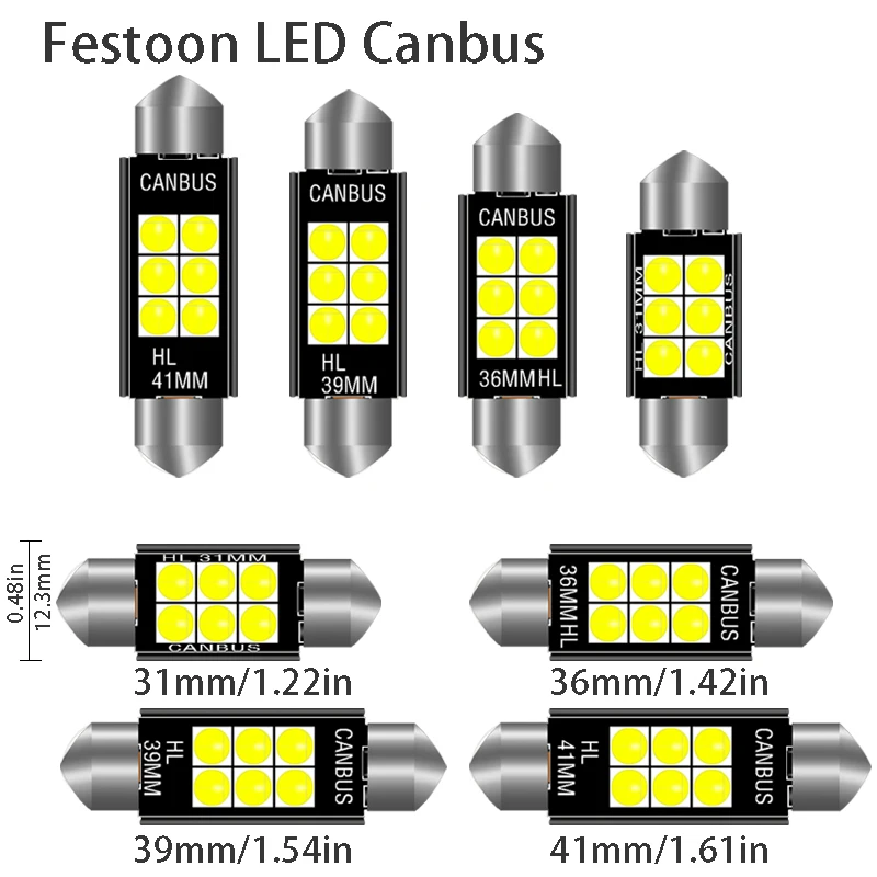 1pcs 3030 Festoon 31mm 36mm 39mm 41/42mm C5W Led Bulb CANBUS C10W Dome Reading Lamp Car Beleuchtung Interior License Plate Light