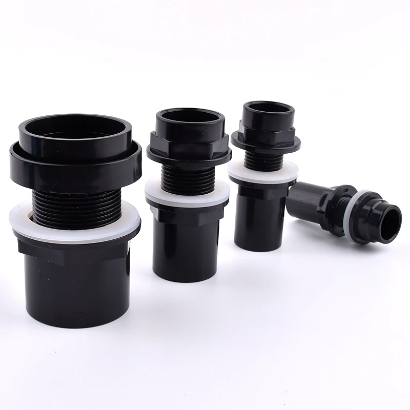 I.D 20~50mm Black PVC Pipe Aquarium Thicken Fish Tank Connector Water Tank Inlet Outlet Joint Drain UPVC Pipe Adapter Fittings