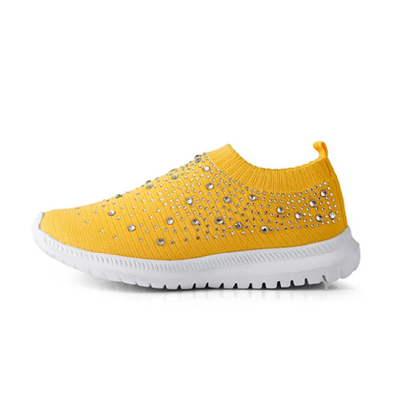 Summer Sneakers Women Flat Shoes Crystal Fashion Bling Sneakers Casual Slip on Sock Trainers Ladies Vulcanize Shoes Basket Femme