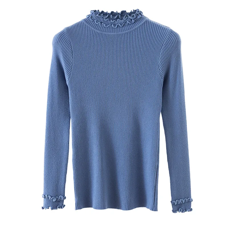 Half Turtleneck Ruffles Women Sweaters High Elastic Slim New Autumn Winter Female Sweater Long Sleeve Knitted Pullover Tops