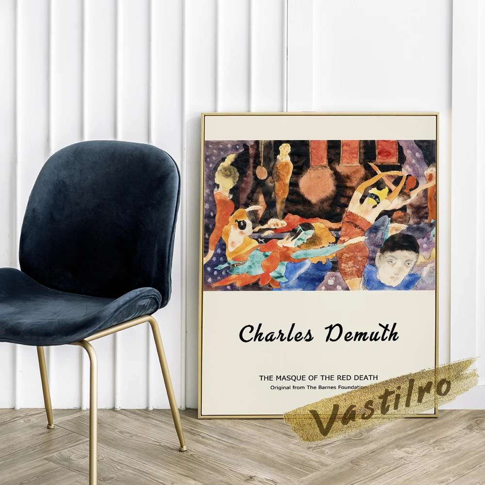 Charles Demuth Exhibition Poster, Charles The Masque Of The Red Death Watercolour Painting, Demuth Vintage Character Wall Decor