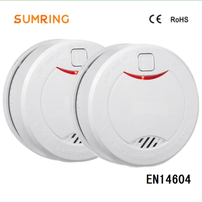 

SUMRING 10 Years Smoke Detector EN14604 Approved Lithium Battery Photoelectric Sensor Standalone Fire Alarm For Home Kitchen