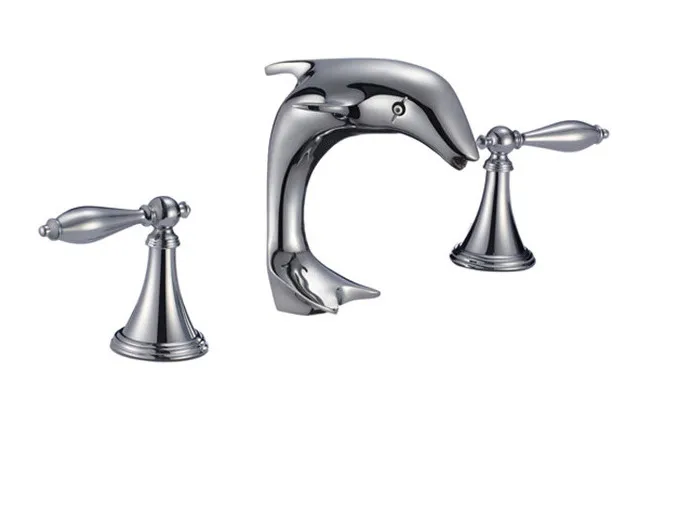 

Free ship chrome solid brass Bathroom Sink Faucet dolphin mixer faucet lever handles animal faucet