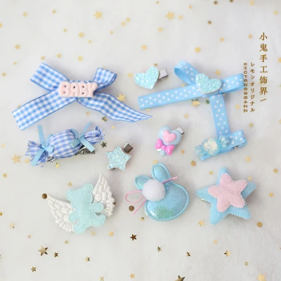 Lolita Hair Clip Lo Niang Pink Blue Hair Accessories Soft Cute Sister Small Side Clip Headdress