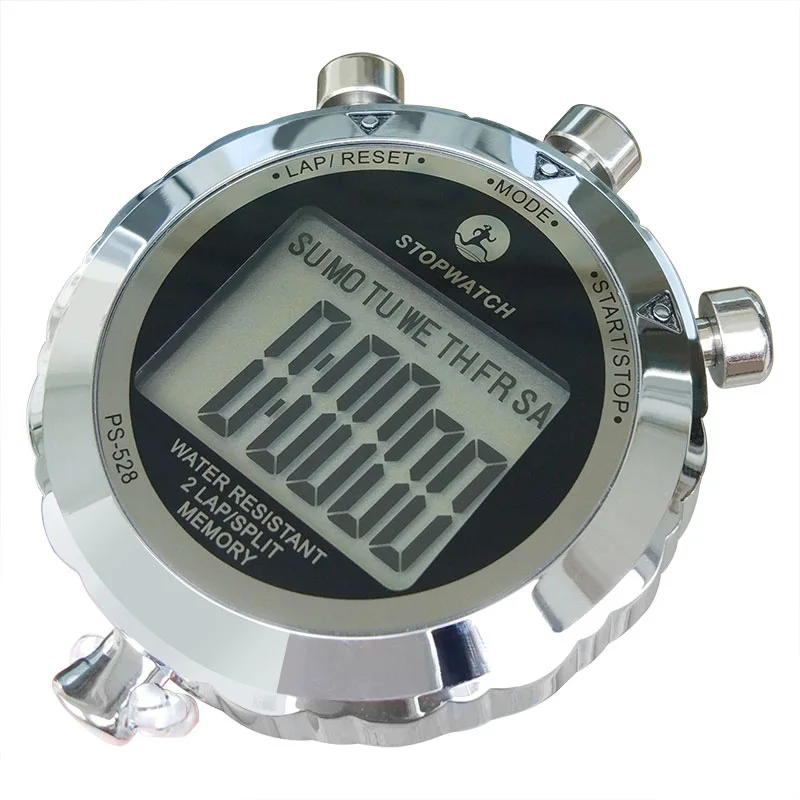 

1/100 Second Centisecond Stopwatch 2 Lap Split Memory Sport Chronograph LCD Digital Timer Counter Electroplated Metal Surface