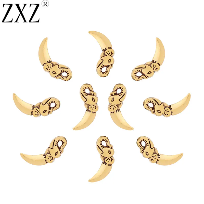 ZXZ 30pcs Antique Gold Tone 3D Elephant Tooth Teeth Charms Pendants Beads 2 Sided for Necklace Bracelet Jewelry Making 18x8mm