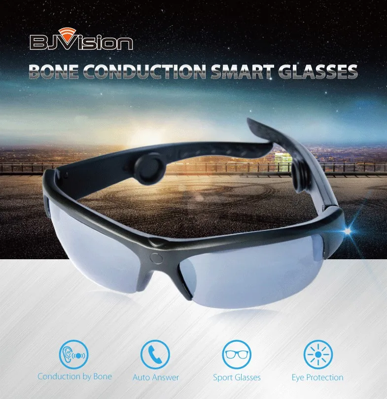 Vision 6B Bluetooth Glasses Headset Sunglasses Music Microphone Bone Conduction Open type headset With 3 different color lenses