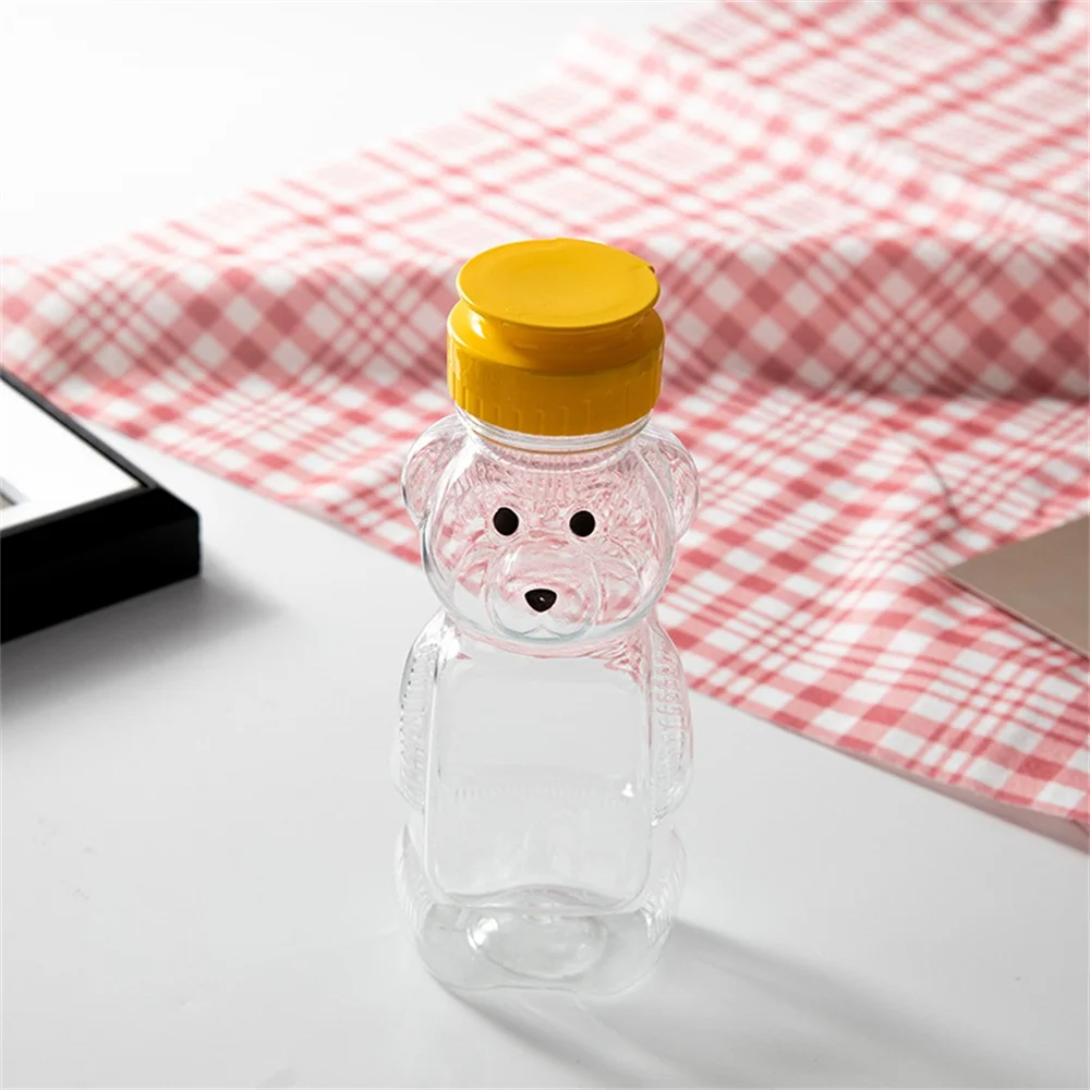 240ML Cute Cartoon Bear Straw Cup Squeezable Milk Tea Juice Bear Bottle BBQ Honey Bottle Kitchen Meal Bar Drink Tableware