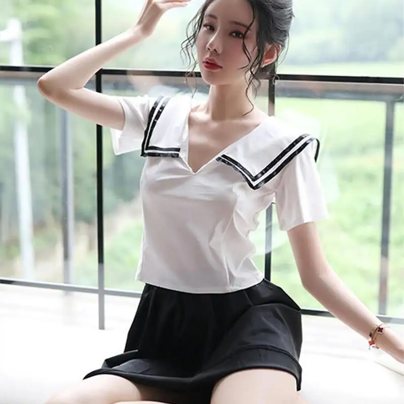 Sexy Lingerie Student Uniform Underwear Sailor Suit Square Collar Pleated Skirt Transparent Temptation Female Cosplay Costume