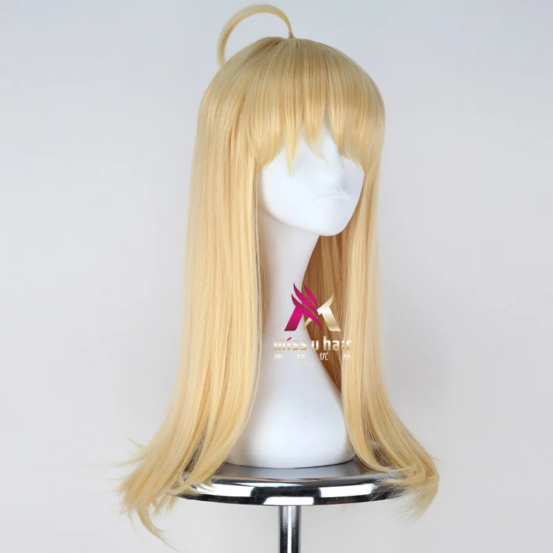 Peluca de Anime de buque de guerra para niñas, capucha, Cosplay, fiesta de Halloween, escenario, juego, pelo corto amarillo de alta calidad + gorro de peluca