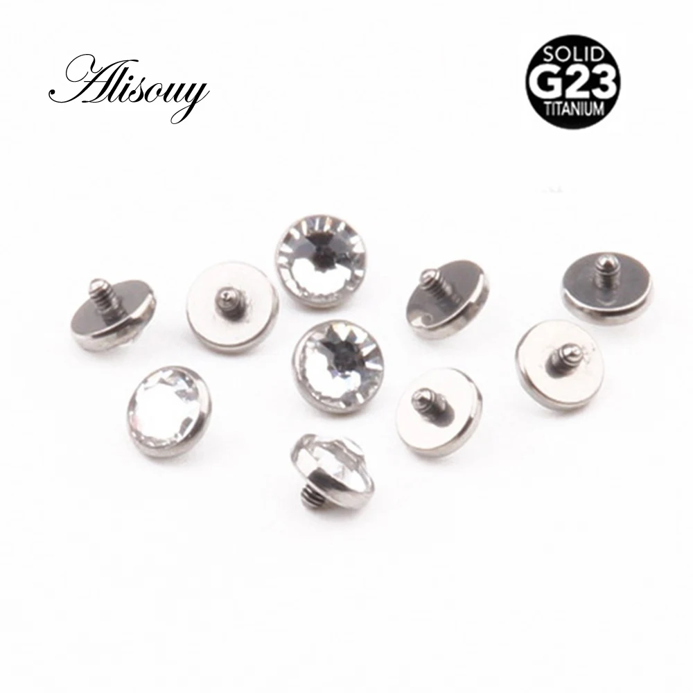 Alisouy 1pc G23 Stainless Steel Piercing Micro Dermal Anchor Crystal Zircon Top Dermal Surface 14G Body Jewelry