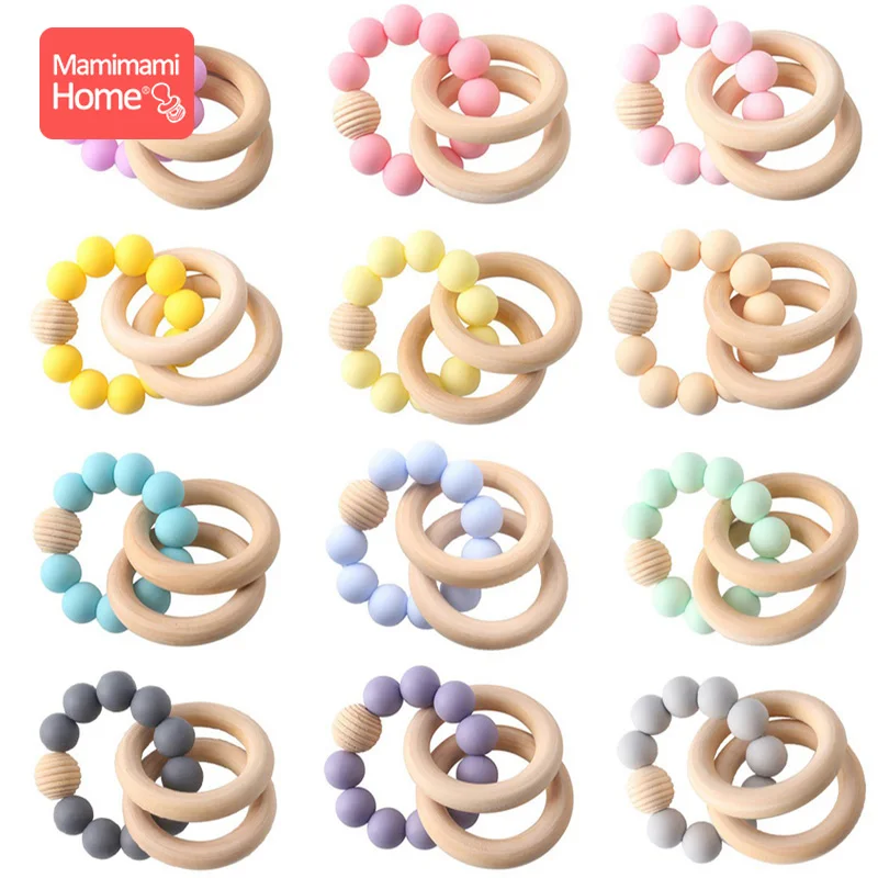 1pc Baby Teether Silicone Beads Bracelets Music Rattle Toys BPA Free Wooden Teetheing Ring Rattle Gym Baby Teether Newborn Gifts