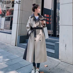 2023 Female Windbreaker Autumn Fashion Womens Trench Coats England Style Plaid Long Sleeve Slim Lapel Long Length With Belt New