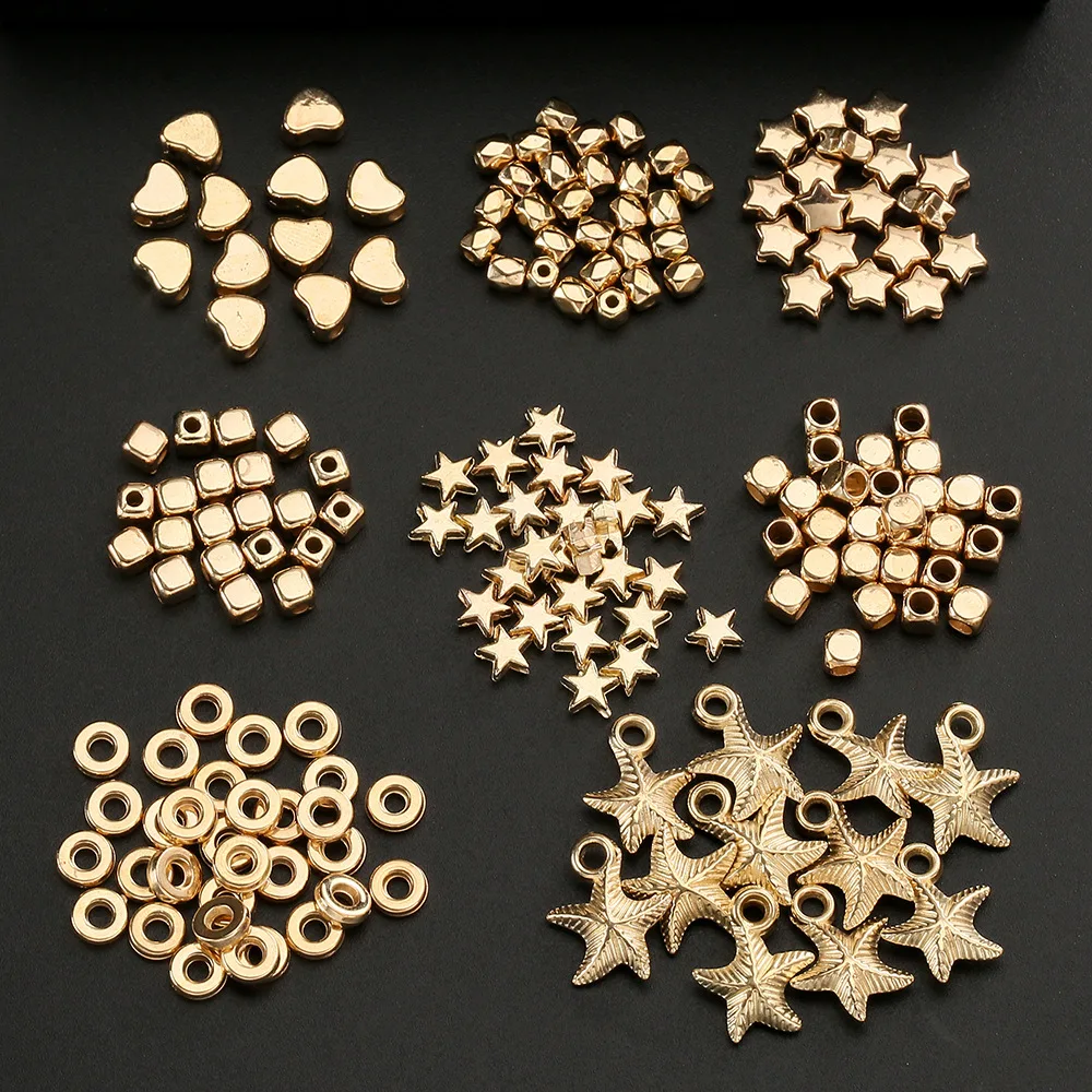 100-250pcs 6mm Gold Plated Loose Beads CCB Star Heart Starfish Bead Charms for Jewelry Making DIY Beading Accessories Supplies