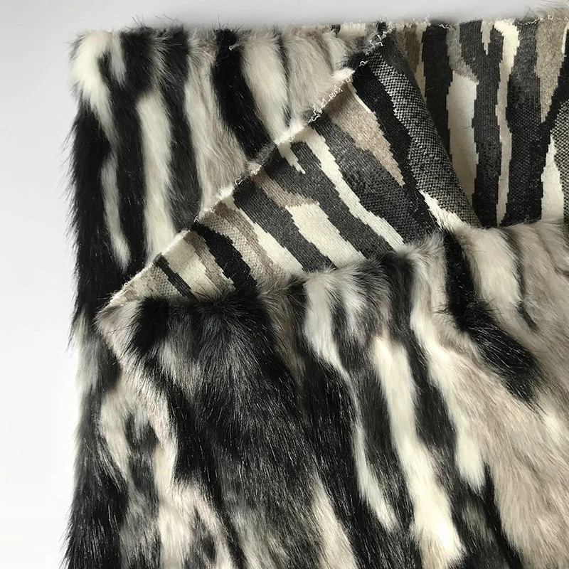 160*100cm jacquard white black faux plush fur fabric for patchwork coat pillow case vest Fur collar long plush fur tissu telas