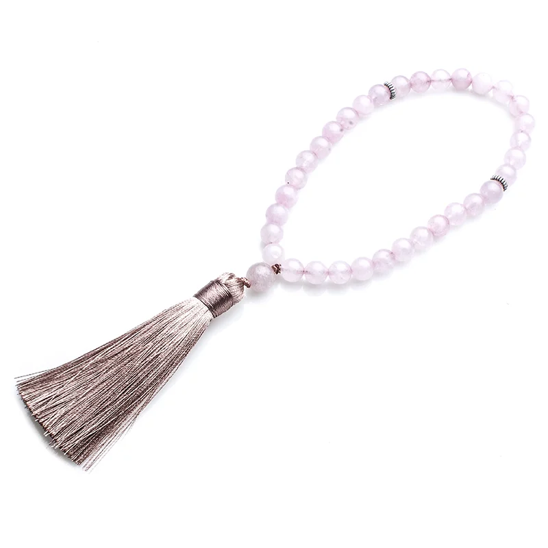 8mm Rose Quartz Islamic Muslim Tasbih 33 Bead Bracelet Men and Women Tassel Blessing Rosary Natural Semi-Precious Stone Jewelry