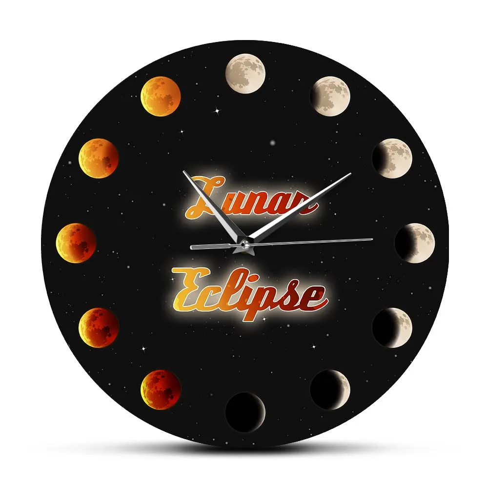 Luna Eclipse Lunar Reloj de Pared Fases Lunares Espacio Decoración del Hogar Arte de la Galaxia Supermoon Colgante de Pared Reloj Silencioso para Sala de Estar Dormitorio