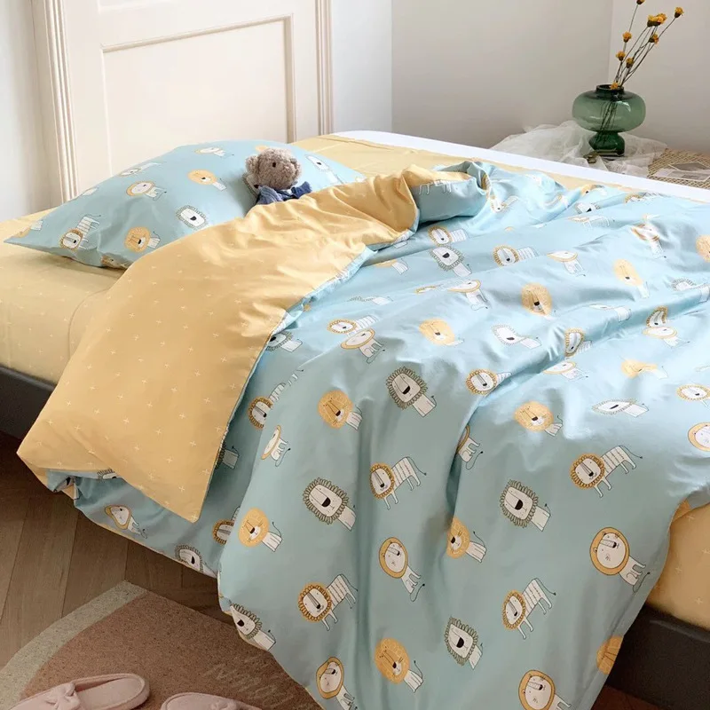 

3 Piecs Bedding Set Quilt Cover 120x150cm Bed Sheet Pillowcase 100% Cotton 60s Yarn Cute Animals All Seasons Kids Bedding Set