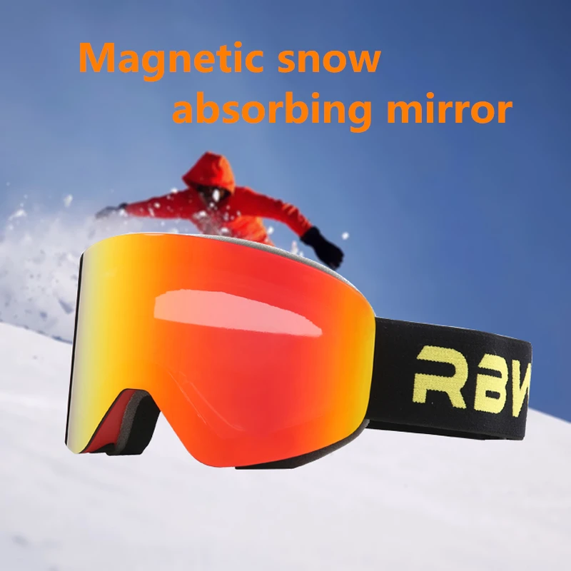 RBworld Ski Goggles with Magnetic Double Layer Lens Magnet Skiing Anti-fog UV400 Snowboard Goggles Men Women Ski Glasses Eyewear