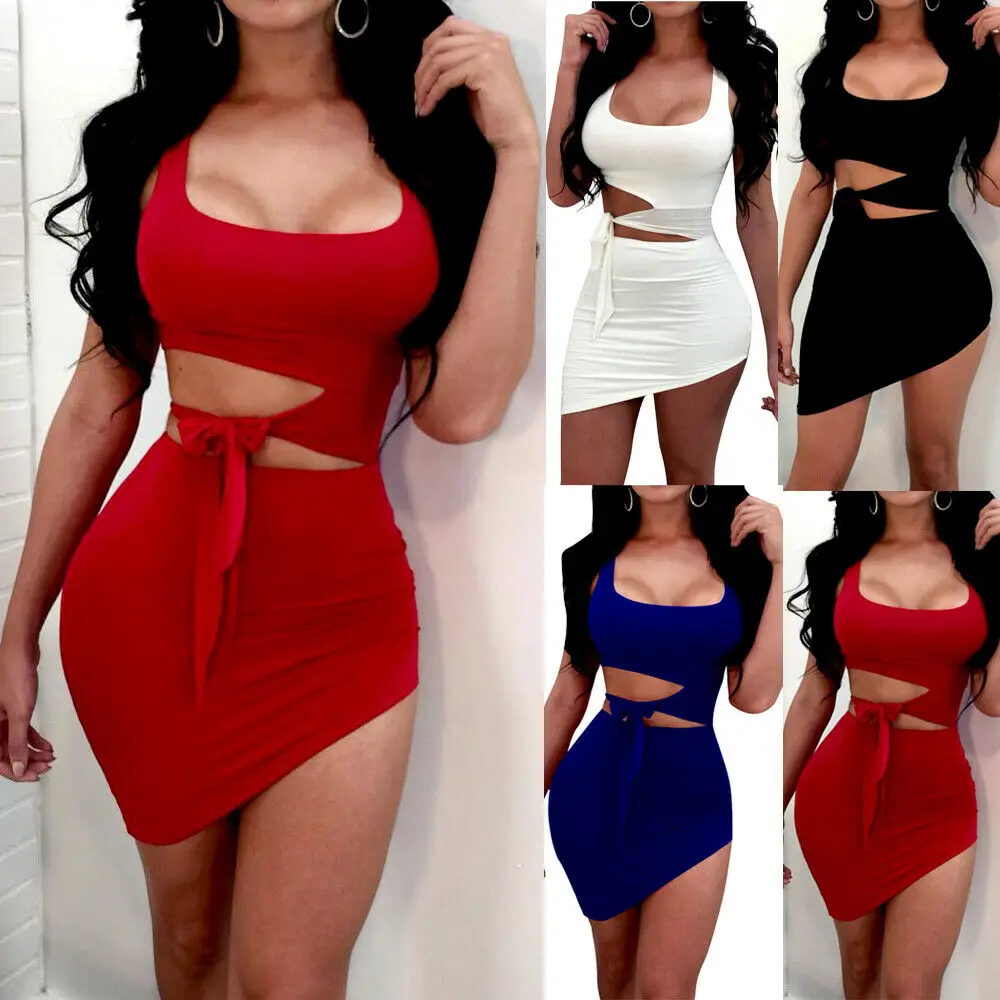 2020 New Fashion Sexy Women Bandage Dress Hollow Out Sexy Ladies Evening Party Dress Bodycon Sleeveless Club Wear Mini Dress