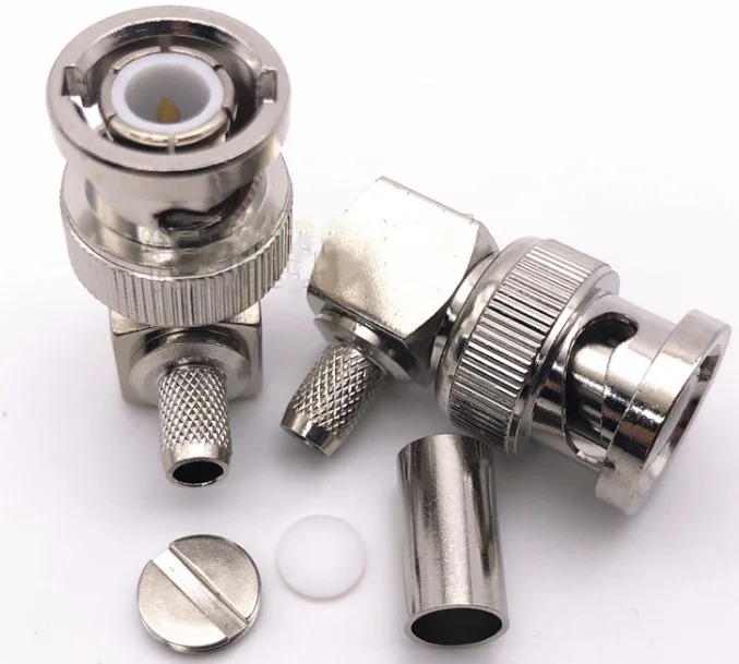 2pcs Q9 BNC Male Plug Right Angle Crimp Connectors for RG174 LMR100 RG316/RG58 RG142 RG400 LMR195 RF Adapter